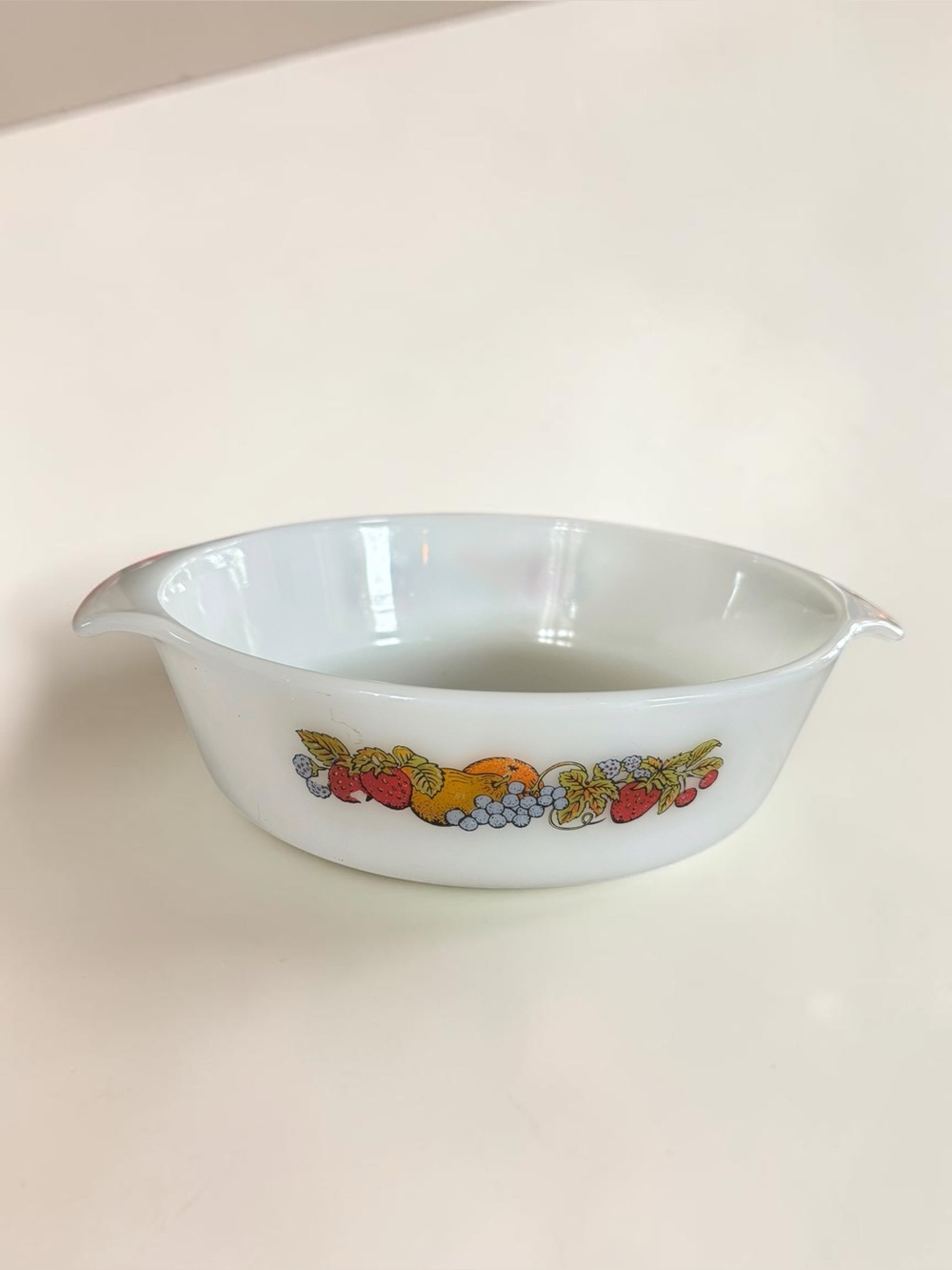 Vintage Fire King Anchor Hocking Nature’s Bounty Fruit Casserole Made USA